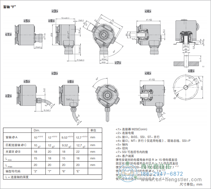 AC58-CC-Link光電絕對值型編碼器外形及安裝尺寸(盲軸F) 德國hengstler(亨士樂)編碼器