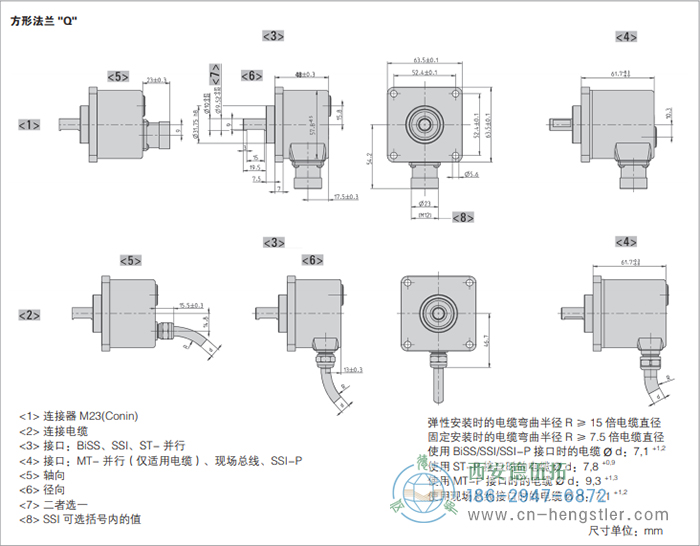 AC58-CC-Link光電絕對值型編碼器外形及安裝尺寸(方形法蘭Q) 德國hengstler(亨士樂)編碼器