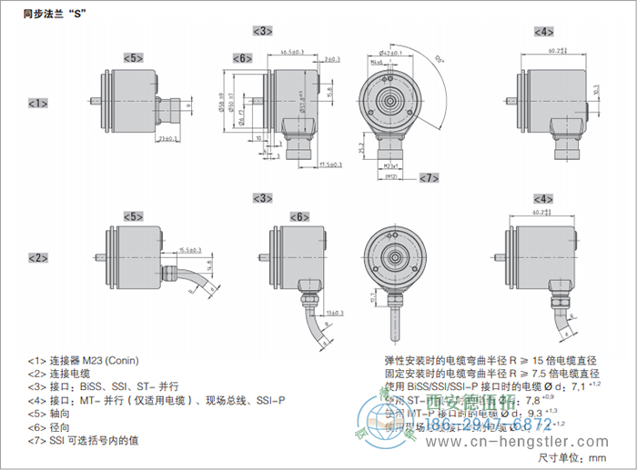 AC58-SUCOnet標(biāo)準(zhǔn)光電絕對值型編碼器外形及安裝尺寸(同步法蘭S) 德國hengstler(亨士樂)編碼器