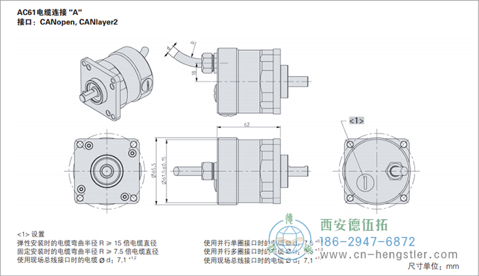 AC61_CANLayer2工業(yè)不銹鋼型光電絕對(duì)值編碼器外形及安裝尺寸(電纜連接A) 德國(guó)hengstler(亨士樂(lè))編碼器