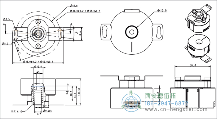 HC18空心軸電機(jī)反饋增量編碼器外形及安裝尺寸(錐軸) 德國hengstler(亨士樂)編碼器