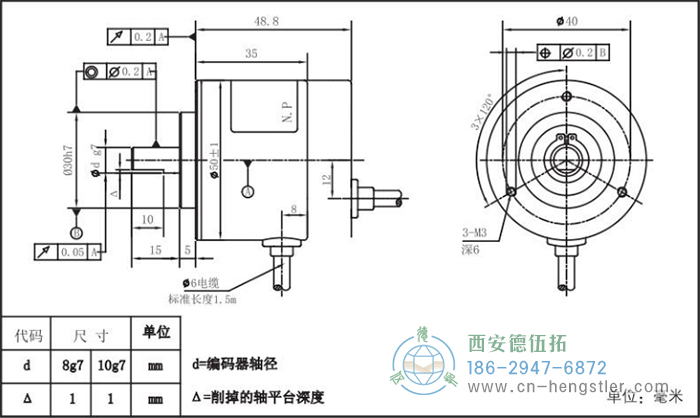 RI50輕載光電增量編碼器外形及安裝尺寸8-2 德國(guó)hengstler(亨士樂(lè))編碼器